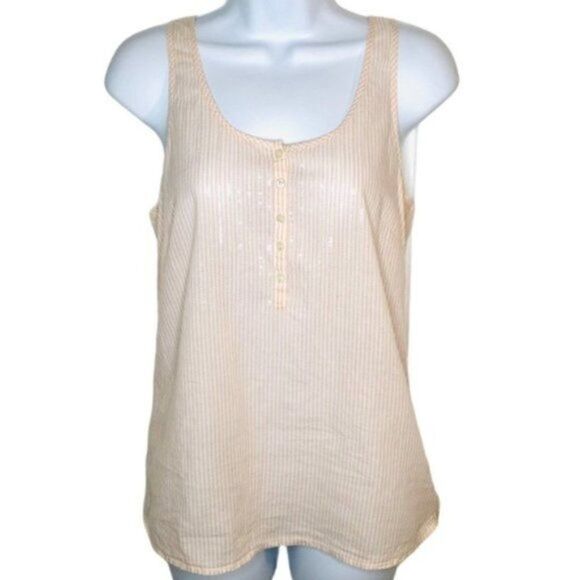 JCrew Factory Stripe Sequin Cotton Tank Peach 2 - Picture 1 of 8